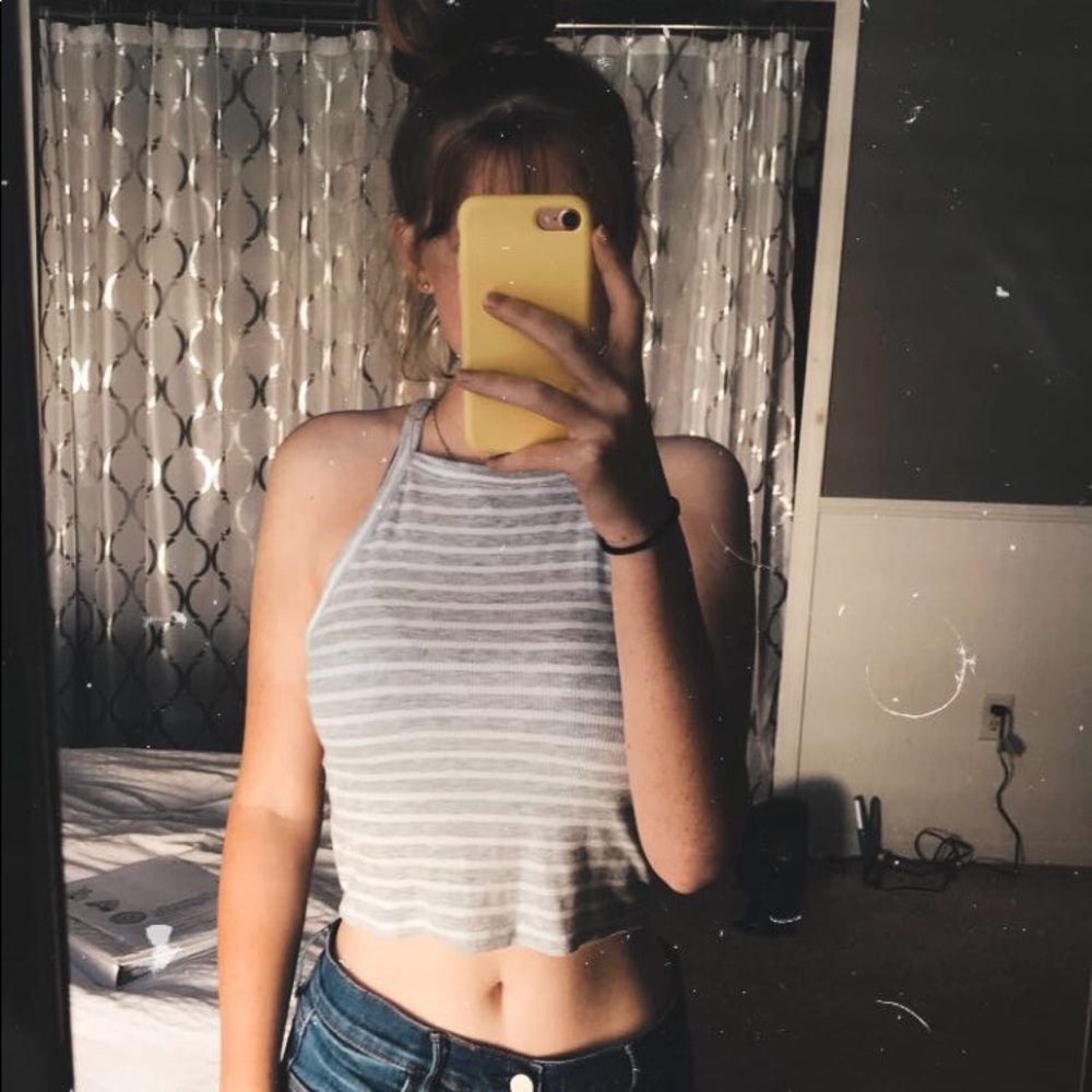 grey and white stripped aerie tank